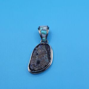 Vintage AJ Sterling Druzy Turquoise Mother of Pearl Necklace Pendant